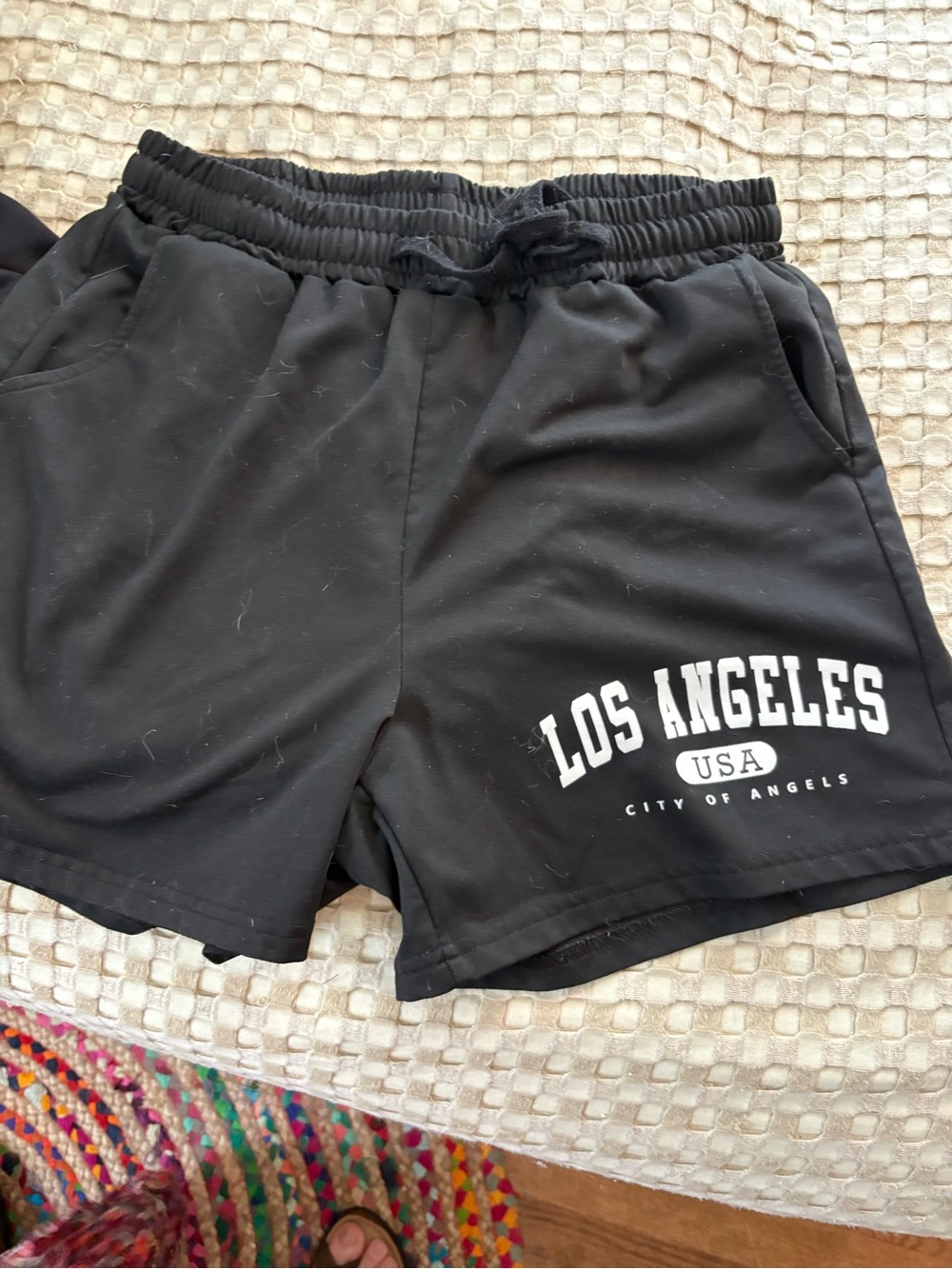 Los Angeles Black Athletic Shorts with White Logo